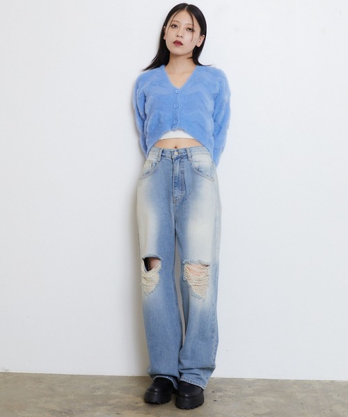 ENVYM（アンビー）の「シャギーパターンニットカーディガン（カーディガン/ボレロ・レディース・ブラック/ホワイト/ブルー・FREE）」の9枚目の写真