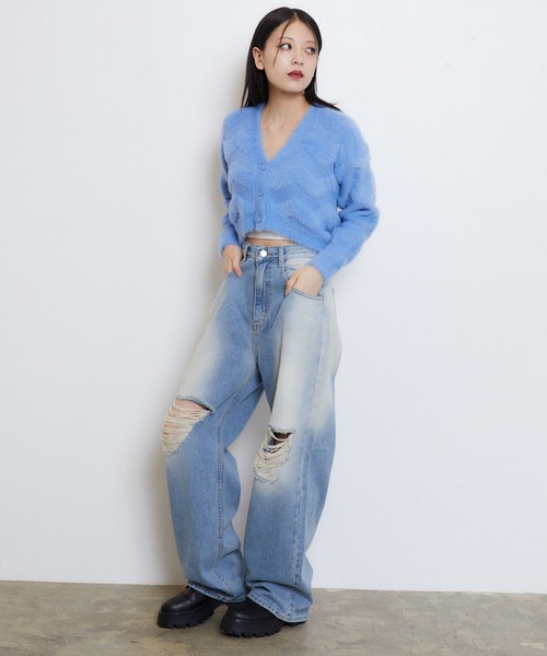 ENVYM（アンビー）の「シャギーパターンニットカーディガン（カーディガン/ボレロ・レディース・ブラック/ホワイト/ブルー・FREE）」の10枚目の写真