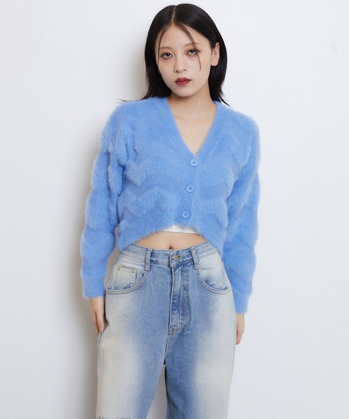 ENVYM（アンビー）の「シャギーパターンニットカーディガン（カーディガン/ボレロ・レディース・ブラック/ホワイト/ブルー・FREE）」の6枚目の写真