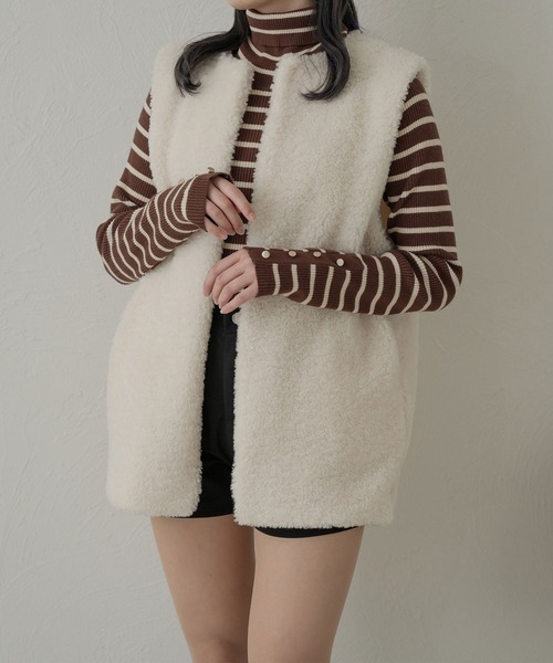 Ambre Neige(アンブルネージュ)の「アソートボーダーボタンハイネックニット/【WEB/EC限定商品】(ニット/セーター・レディース・アイボリー/ブラウン系その他/ホワイト系その他・FREE)」の5枚目の写真