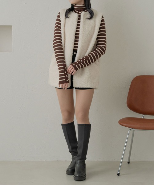 Ambre Neige(アンブルネージュ)の「アソートボーダーボタンハイネックニット/【WEB/EC限定商品】(ニット/セーター・レディース・アイボリー/ブラウン系その他/ホワイト系その他・FREE)」の6枚目の写真