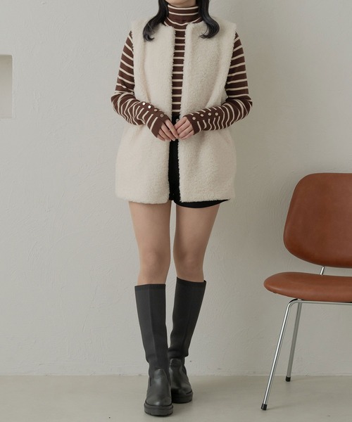 Ambre Neige(アンブルネージュ)の「アソートボーダーボタンハイネックニット/【WEB/EC限定商品】(ニット/セーター・レディース・アイボリー/ブラウン系その他/ホワイト系その他・FREE)」の7枚目の写真