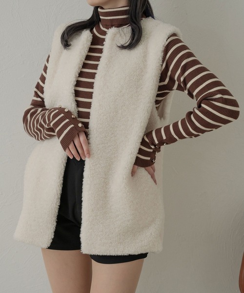 Ambre Neige(アンブルネージュ)の「アソートボーダーボタンハイネックニット/【WEB/EC限定商品】(ニット/セーター・レディース・アイボリー/ブラウン系その他/ホワイト系その他・FREE)」の8枚目の写真