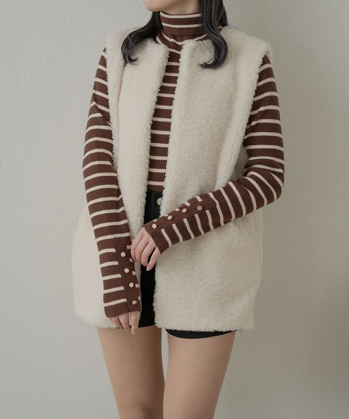 Ambre Neige(アンブルネージュ)の「アソートボーダーボタンハイネックニット/【WEB/EC限定商品】(ニット/セーター・レディース・アイボリー/ブラウン系その他/ホワイト系その他・FREE)」の9枚目の写真