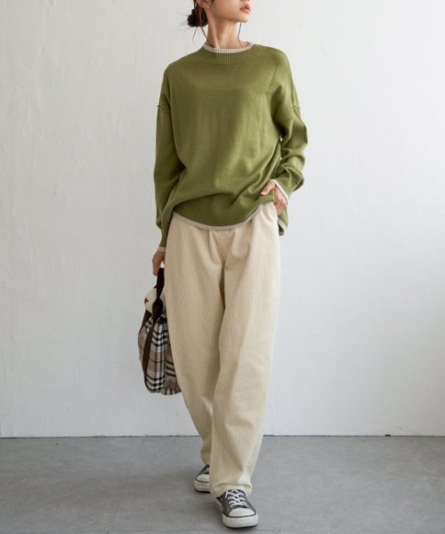 LBC（エルビーシー）の「コーデュロイゆるテーパードパンツ（その他パンツ・レディース・オフホワイト/チャコールグレー/ブルー/ダークオリーブ・M/L）」の6枚目の写真