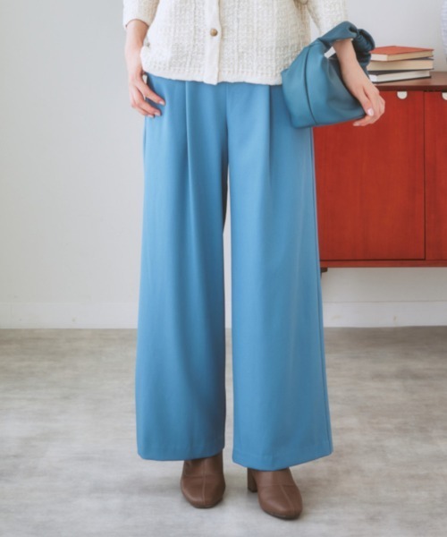 nissen（ニッセン）の「【褒められシルエット】ワイドパンツ（スラックス・レディース・サックスブルー/オフホワイト/イエロー/パープル/グリーン/ピンク/ブラック・L/LL/M/S）」の5枚目の写真