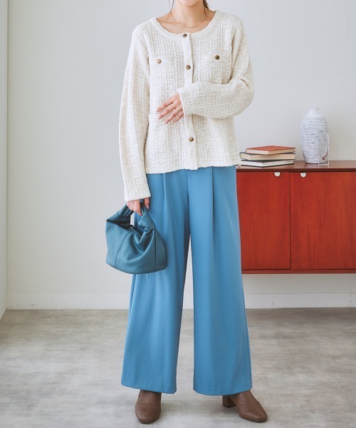 nissen（ニッセン）の「【褒められシルエット】ワイドパンツ（スラックス・レディース・サックスブルー/オフホワイト/イエロー/パープル/グリーン/ピンク/ブラック・L/LL/M/S）」の20枚目の写真