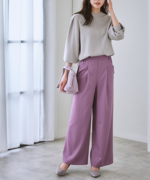 nissen（ニッセン）の「【褒められシルエット】ワイドパンツ（スラックス・レディース・サックスブルー/オフホワイト/イエロー/パープル/グリーン/ピンク/ブラック・L/LL/M/S）」の21枚目の写真