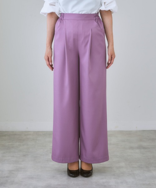 nissen（ニッセン）の「【褒められシルエット】ワイドパンツ（スラックス・レディース・サックスブルー/オフホワイト/イエロー/パープル/グリーン/ピンク/ブラック・L/LL/M/S）」の16枚目の写真