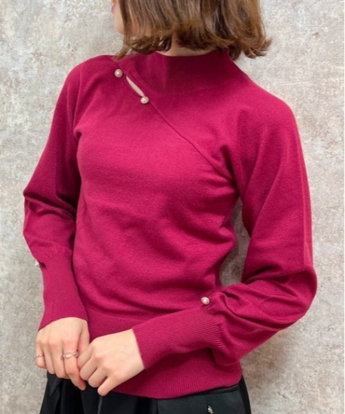 axes femme(アクシーズファム)の「カットアウトハイネックニット(ニット/セーター・レディース・ブラック/ピンク/サックスブルー/キナリ・FREE)」の4枚目の写真