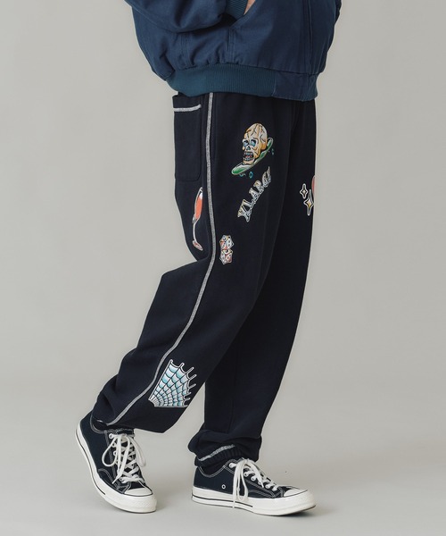 パンツ gb month Sweat Pants Chikashitsu +】snap button buggy sweat pants