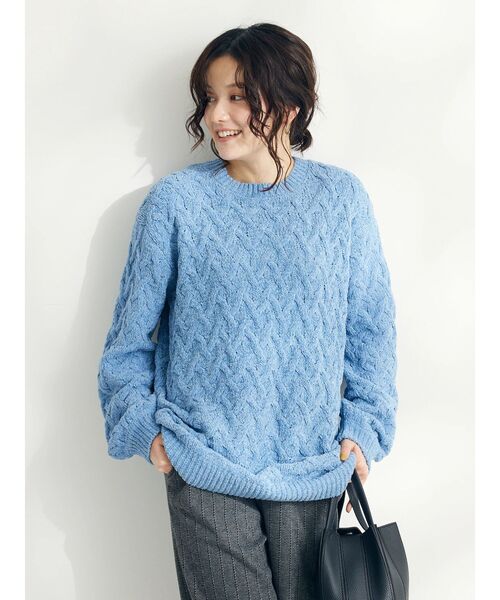 CRAFT STANDARD BOUTIQUE(クラフトスタンダードブティック)の「洗えるモールケーブルニットチュニック(チュニック・レディース・ブラック/パープル/サックスブルー/オレンジ/グリーン/アイボリー・FREE)」の19枚目の写真