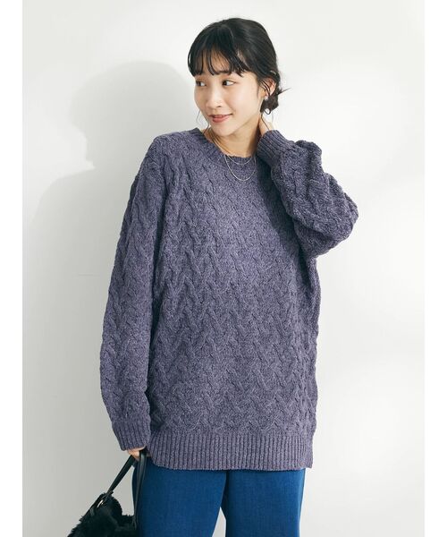 CRAFT STANDARD BOUTIQUE(クラフトスタンダードブティック)の「洗えるモールケーブルニットチュニック(チュニック・レディース・ブラック/パープル/サックスブルー/オレンジ/グリーン/アイボリー・FREE)」の13枚目の写真