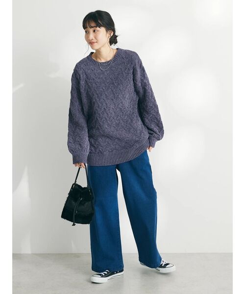 CRAFT STANDARD BOUTIQUE(クラフトスタンダードブティック)の「洗えるモールケーブルニットチュニック(チュニック・レディース・ブラック/パープル/サックスブルー/オレンジ/グリーン/アイボリー・FREE)」の10枚目の写真