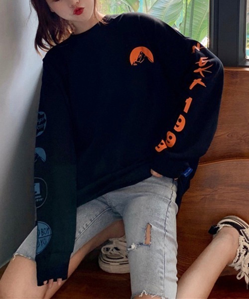 Miniministore(ミニミニストア)の「ロゴトレーナー 韓国風 ビッグシルエット(スウェット・レディース・グレー/ブラック/ホワイト・XL)」の8枚目の写真