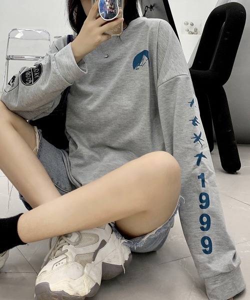 Miniministore(ミニミニストア)の「ロゴトレーナー 韓国風 ビッグシルエット(スウェット・レディース・グレー/ブラック/ホワイト・XL)」の16枚目の写真