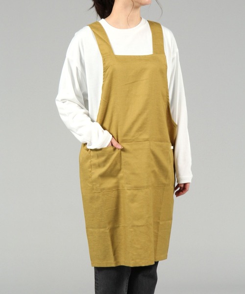 studio CLIP（スタディオクリップ）の「リネン混H型エプロン L（エプロン・レディース・イエロー/ネイビー・FREE）」の4枚目の写真