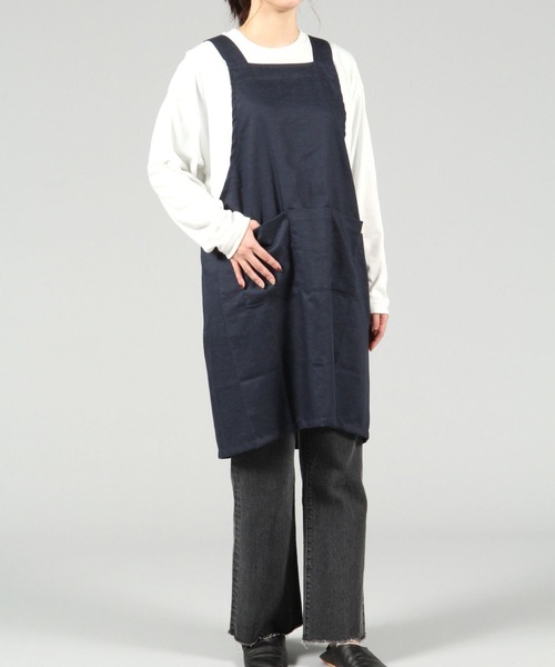 studio CLIP（スタディオクリップ）の「リネン混H型エプロン L（エプロン・レディース・イエロー/ネイビー・FREE）」の5枚目の写真