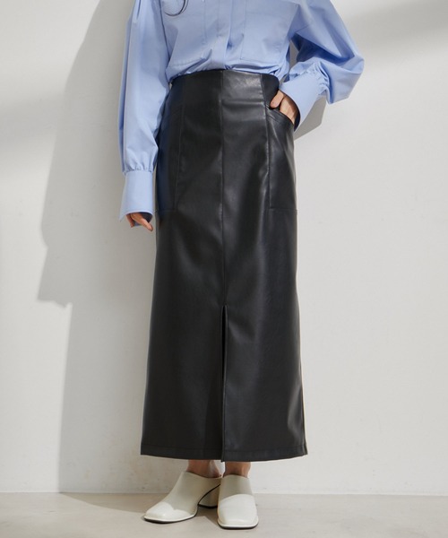 VIS（ビス）の「フェイクレザーIラインスカート（スカート・レディース・ブラック/シルバー系その他/キナリ・M/S）」の3枚目の写真