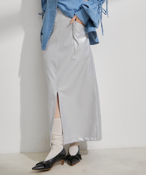 VIS（ビス）の「フェイクレザーIラインスカート（スカート・レディース・ブラック/シルバー系その他/キナリ・M/S）」の6枚目の写真