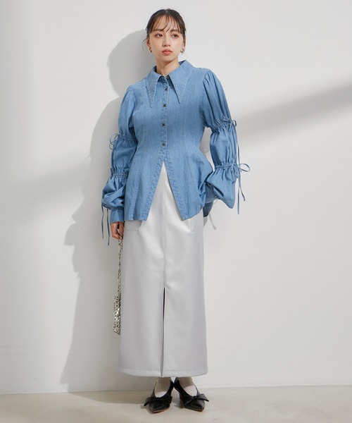 VIS（ビス）の「フェイクレザーIラインスカート（スカート・レディース・ブラック/シルバー系その他/キナリ・M/S）」の7枚目の写真