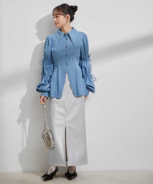 VIS（ビス）の「フェイクレザーIラインスカート（スカート・レディース・ブラック/シルバー系その他/キナリ・M/S）」の8枚目の写真