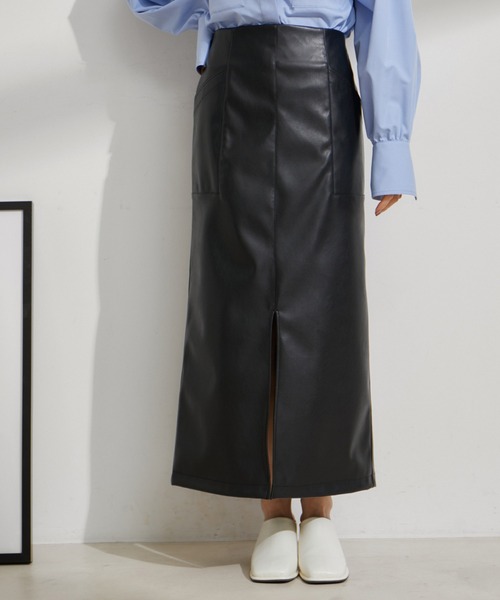 VIS（ビス）の「フェイクレザーIラインスカート（スカート・レディース・ブラック/シルバー系その他/キナリ・M/S）」の14枚目の写真
