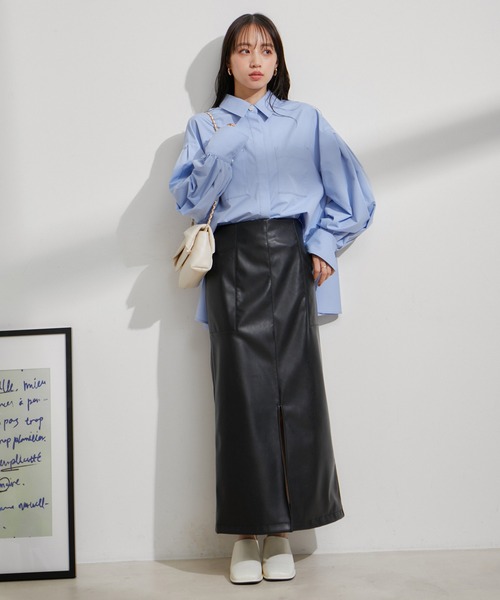 VIS（ビス）の「フェイクレザーIラインスカート（スカート・レディース・ブラック/シルバー系その他/キナリ・M/S）」の16枚目の写真