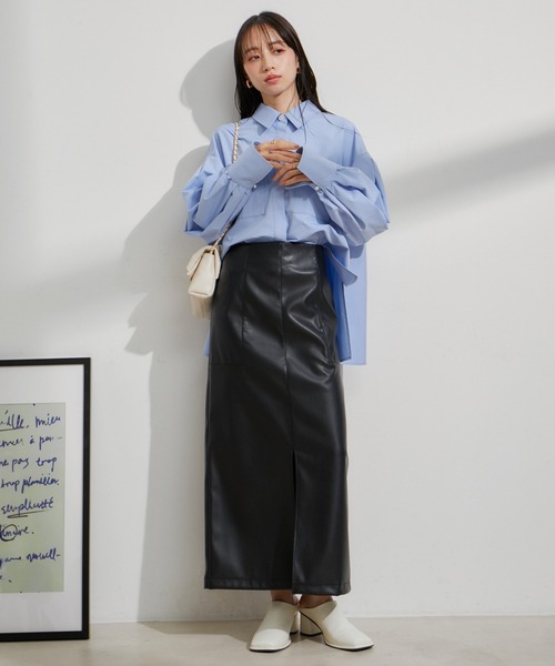 VIS（ビス）の「フェイクレザーIラインスカート（スカート・レディース・ブラック/シルバー系その他/キナリ・M/S）」の17枚目の写真