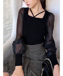 RESEXXY | スクエアネックシアースリーブトップス(ニット/セーター)