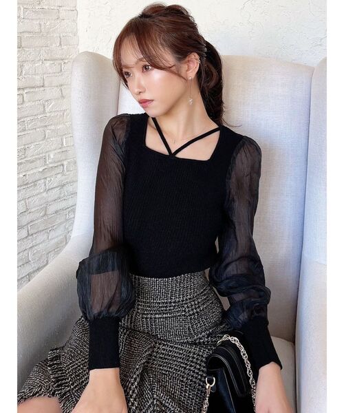 RESEXXY（リゼクシー）の「スクエアネックシアースリーブトップス（ニット/セーター・レディース・ホワイト/ブラック/ピンク・FREE）」の7枚目の写真