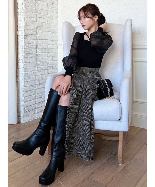 RESEXXY（リゼクシー）の「スクエアネックシアースリーブトップス（ニット/セーター・レディース・ホワイト/ブラック/ピンク・FREE）」の8枚目の写真