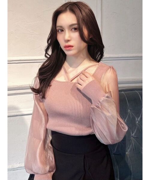 RESEXXY（リゼクシー）の「スクエアネックシアースリーブトップス（ニット/セーター・レディース・ホワイト/ブラック/ピンク・FREE）」の13枚目の写真