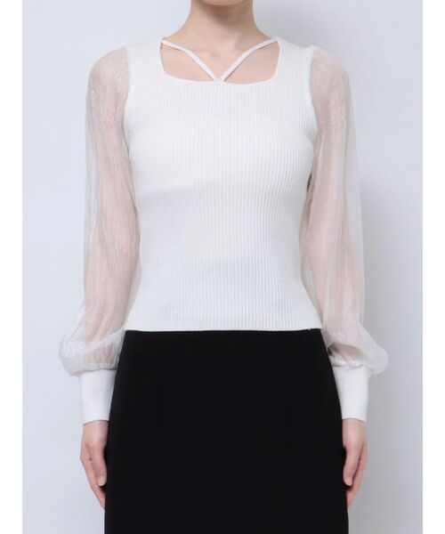 RESEXXY（リゼクシー）の「スクエアネックシアースリーブトップス（ニット/セーター・レディース・ホワイト/ブラック/ピンク・FREE）」の14枚目の写真