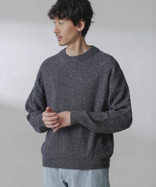 NANO universe（ナノユニバース）の「コットンカラーミックスプルオーバーニット（ニット/セーター・メンズ・グレー/サックスブルー・S/M/L）」の3枚目の写真
