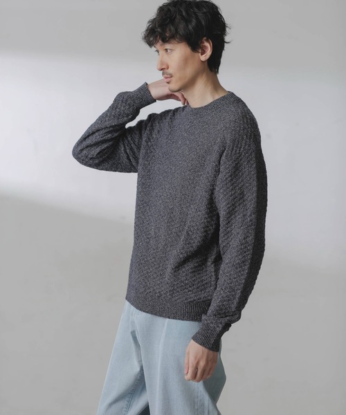 NANO universe（ナノユニバース）の「コットンカラーミックスプルオーバーニット（ニット/セーター・メンズ・グレー/サックスブルー・S/M/L）」の5枚目の写真