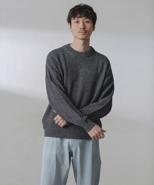 NANO universe（ナノユニバース）の「コットンカラーミックスプルオーバーニット（ニット/セーター・メンズ・グレー/サックスブルー・S/M/L）」の7枚目の写真