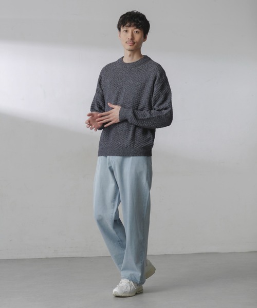 NANO universe（ナノユニバース）の「コットンカラーミックスプルオーバーニット（ニット/セーター・メンズ・グレー/サックスブルー・S/M/L）」の14枚目の写真