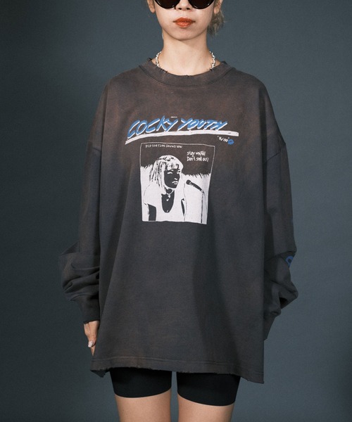 RePRODUCTION LABEL(リプロダクションレーベル)の「【ユニセックス】【RePRODUCTION LABEL / リプロダクションレーベル】イラストプリントバンドロンT(Tシャツ/カットソー・レディース・ホワイト/チャコールグレー・FREE)」の4枚目の写真