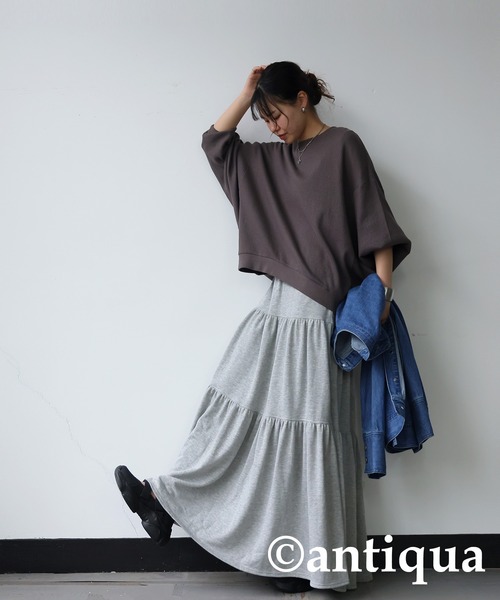 antiqua(アンティカ)の「裏毛ティアードスカート(スカート・レディース・ブラック/杢グレー・ONESIZE)」の11枚目の写真