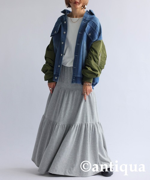 antiqua(アンティカ)の「裏毛ティアードスカート(スカート・レディース・ブラック/杢グレー・ONESIZE)」の13枚目の写真