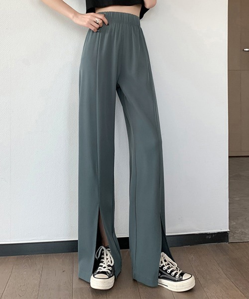 Miniministore(ミニミニストア)の「スリットパンツ ハイウエストカラーパンツ(スラックス・レディース・ブラック/ブルーグレー/グリーン・FREE)」の1枚目の写真
