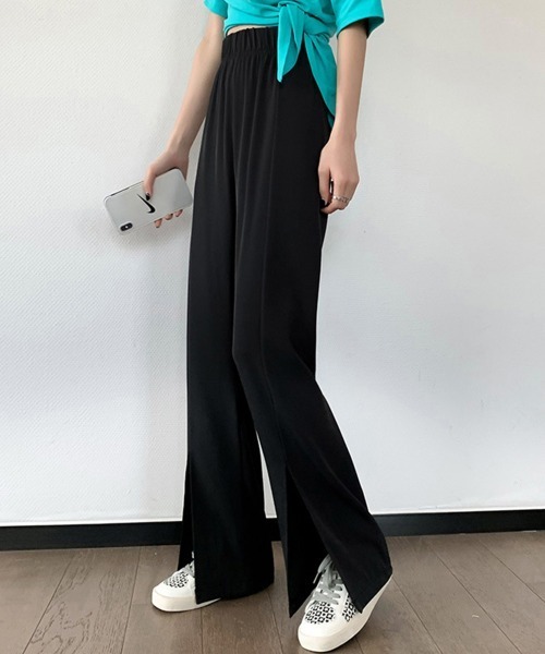 Miniministore(ミニミニストア)の「スリットパンツ ハイウエストカラーパンツ(スラックス・レディース・ブラック/ブルーグレー/グリーン・FREE)」の4枚目の写真