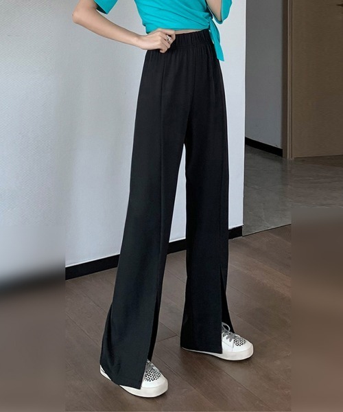 Miniministore(ミニミニストア)の「スリットパンツ ハイウエストカラーパンツ(スラックス・レディース・ブラック/ブルーグレー/グリーン・FREE)」の5枚目の写真