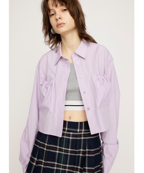 SLY(スライ)の「【限定カラーあり】GATHER POCKET CROPPED SH ギャザー ポケット クロップド シャツ(シャツ/ブラウス・レディース・ライトピンク/ライム/ホワイト/ブルー/マルチ・FREE)」の4枚目の写真
