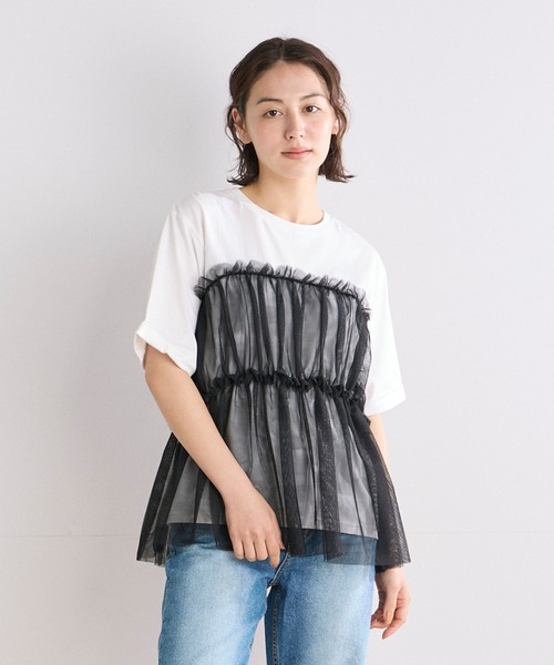 INED CLARO（イネドクラロ）の「チュールレイヤードTシャツ（Tシャツ/カットソー・レディース・オフホワイト/ベージュ・フリー）」の2枚目の写真