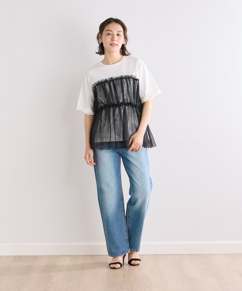 INED CLARO（イネドクラロ）の「チュールレイヤードTシャツ（Tシャツ/カットソー・レディース・オフホワイト/ベージュ・フリー）」の3枚目の写真