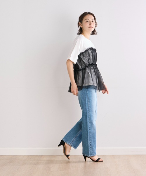 INED CLARO（イネドクラロ）の「チュールレイヤードTシャツ（Tシャツ/カットソー・レディース・オフホワイト/ベージュ・フリー）」の4枚目の写真