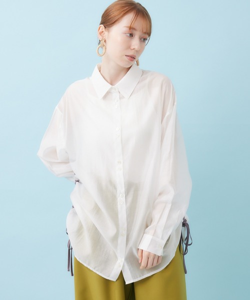 Paradise Picnic（パラダイスピクニック）の「サイドドロストシャツ（シャツ/ブラウス・レディース・ブラック/ホワイト・FREE）」の2枚目の写真