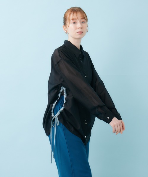 Paradise Picnic（パラダイスピクニック）の「サイドドロストシャツ（シャツ/ブラウス・レディース・ブラック/ホワイト・FREE）」の9枚目の写真